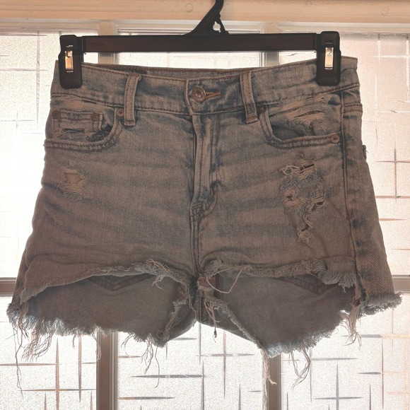 American Eagle Outfitters Pants - American Eagle Super High Rise Distressed Denim Shorts Light Wash Blue Size 000